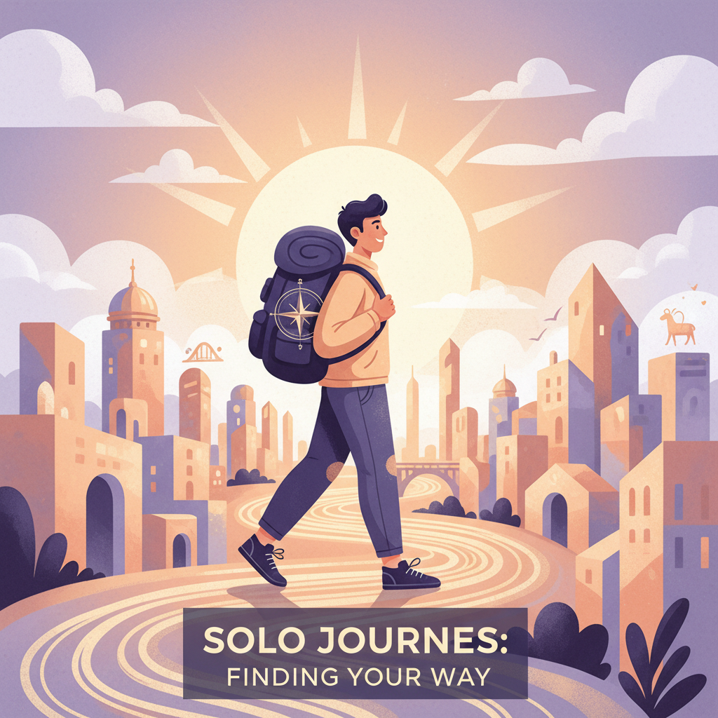 Illustration of solo traveller with safety planning elements