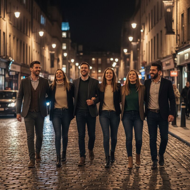 Friends enjoying a night out in the city